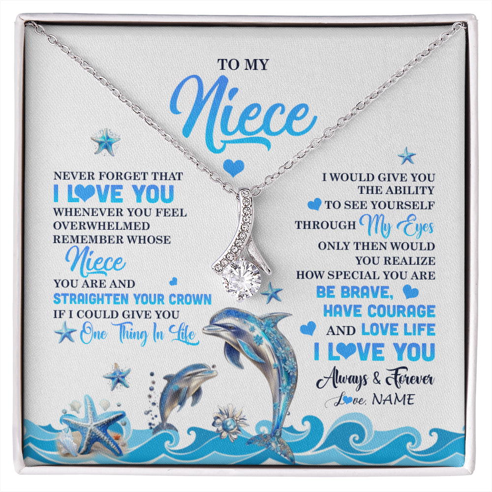 Alluring Beauty Necklace 14K White Gold Finish | 1 | Personalized To My Niece Necklace From Aunt Uncle Dophin Never Forget I Love You Niece Birthday Gifts Jewelry Christmas Customized Gift Box Message Card | siriusteestore
