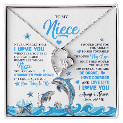 Forever Love Necklace 14K White Gold Finish | 1 | Personalized To My Niece Necklace From Aunt Uncle Dophin Never Forget I Love You Niece Birthday Gifts Jewelry Christmas Customized Gift Box Message Card | siriusteestore
