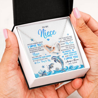 Interlocking Hearts Necklace Stainless Steel & Rose Gold Finish | 2 | Personalized To My Niece Necklace From Aunt Uncle Dophin Never Forget I Love You Niece Birthday Gifts Jewelry Christmas Customized Gift Box Message Card | siriusteestore