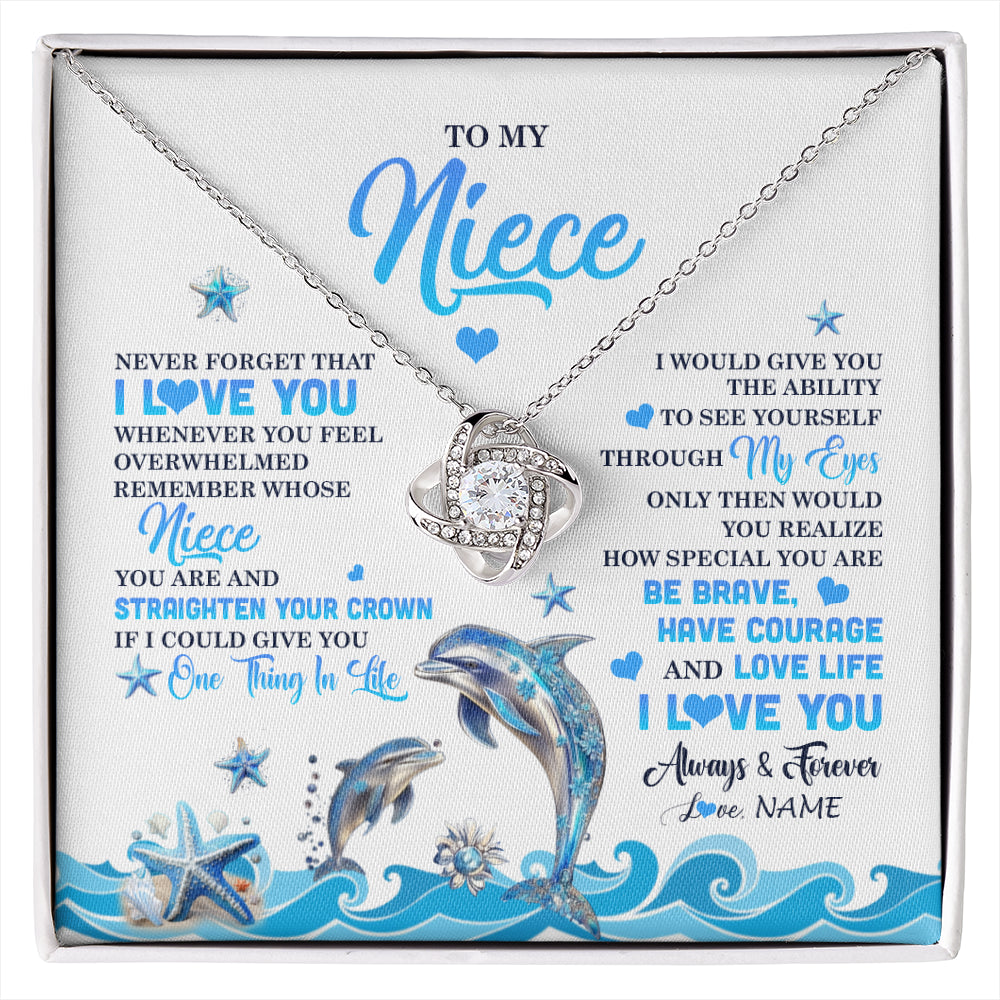 Love Knot Necklace 14K White Gold Finish | 1 | Personalized To My Niece Necklace From Aunt Uncle Dophin Never Forget I Love You Niece Birthday Gifts Jewelry Christmas Customized Gift Box Message Card | siriusteestore