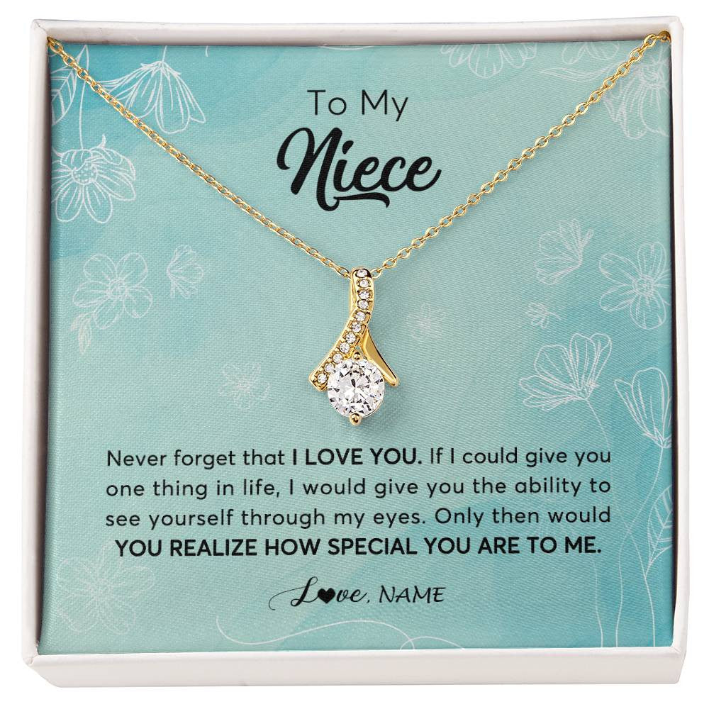 Alluring Beauty Necklace 18K Yellow Gold Finish | 1 | Personalized To My Niece Necklace From Aunt Uncle Flower Never Forget I Love You Niece Jewelry Graduation Birthday Christmas Customized Gift Box Message Card | siriusteestore