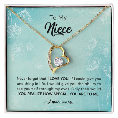 Forever Love Necklace 18K Yellow Gold Finish | 1 | Personalized To My Niece Necklace From Aunt Uncle Flower Never Forget I Love You Niece Jewelry Graduation Birthday Christmas Customized Gift Box Message Card | siriusteestore