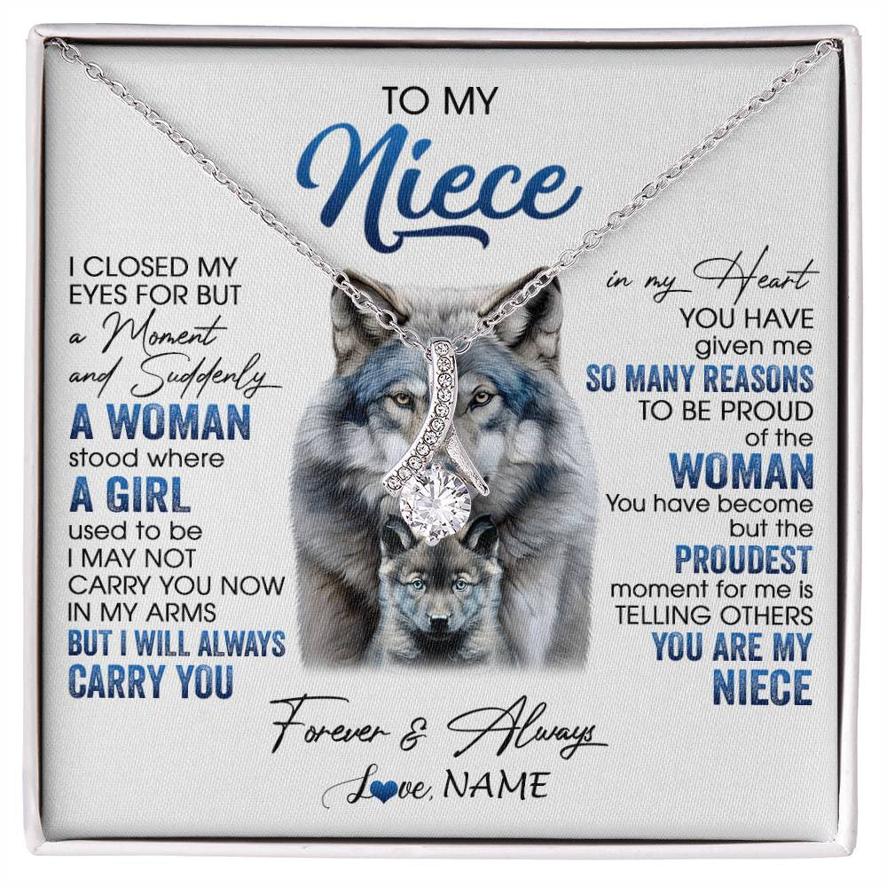 Alluring Beauty Necklace 14K White Gold Finish | 1 | Personalized To My Niece Necklace From Aunt Uncle I Close My Eyes For But A Moment Wolf Niece Birthday Gifts Christmas Customized Gift Box Message Card | siriusteestore