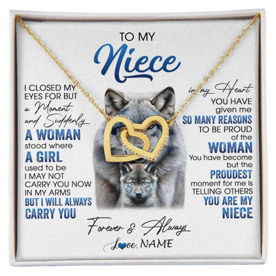 Interlocking Hearts Necklace 18K Yellow Gold Finish | 1 | Personalized To My Niece Necklace From Aunt Uncle I Close My Eyes For But A Moment Wolf Niece Birthday Gifts Christmas Customized Gift Box Message Card | siriusteestore