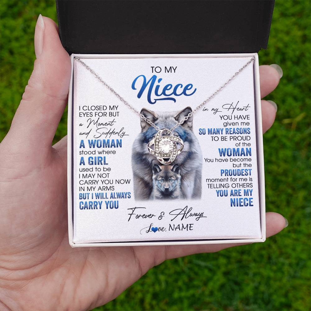 Love Knot Necklace 14K White Gold Finish | 2 | Personalized To My Niece Necklace From Aunt Uncle I Close My Eyes For But A Moment Wolf Niece Birthday Gifts Christmas Customized Gift Box Message Card | siriusteestore