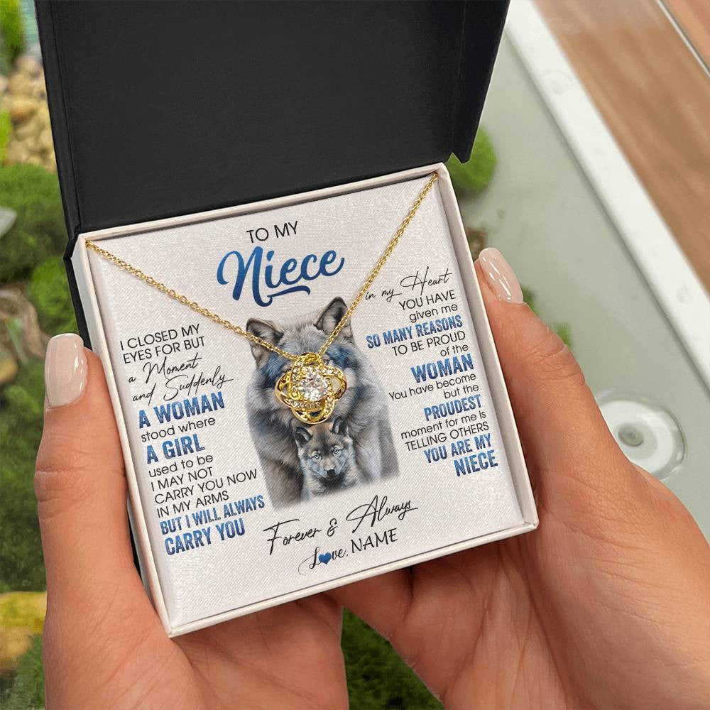 Love Knot Necklace 18K Yellow Gold Finish | 2 | Personalized To My Niece Necklace From Aunt Uncle I Close My Eyes For But A Moment Wolf Niece Birthday Gifts Christmas Customized Gift Box Message Card | siriusteestore
