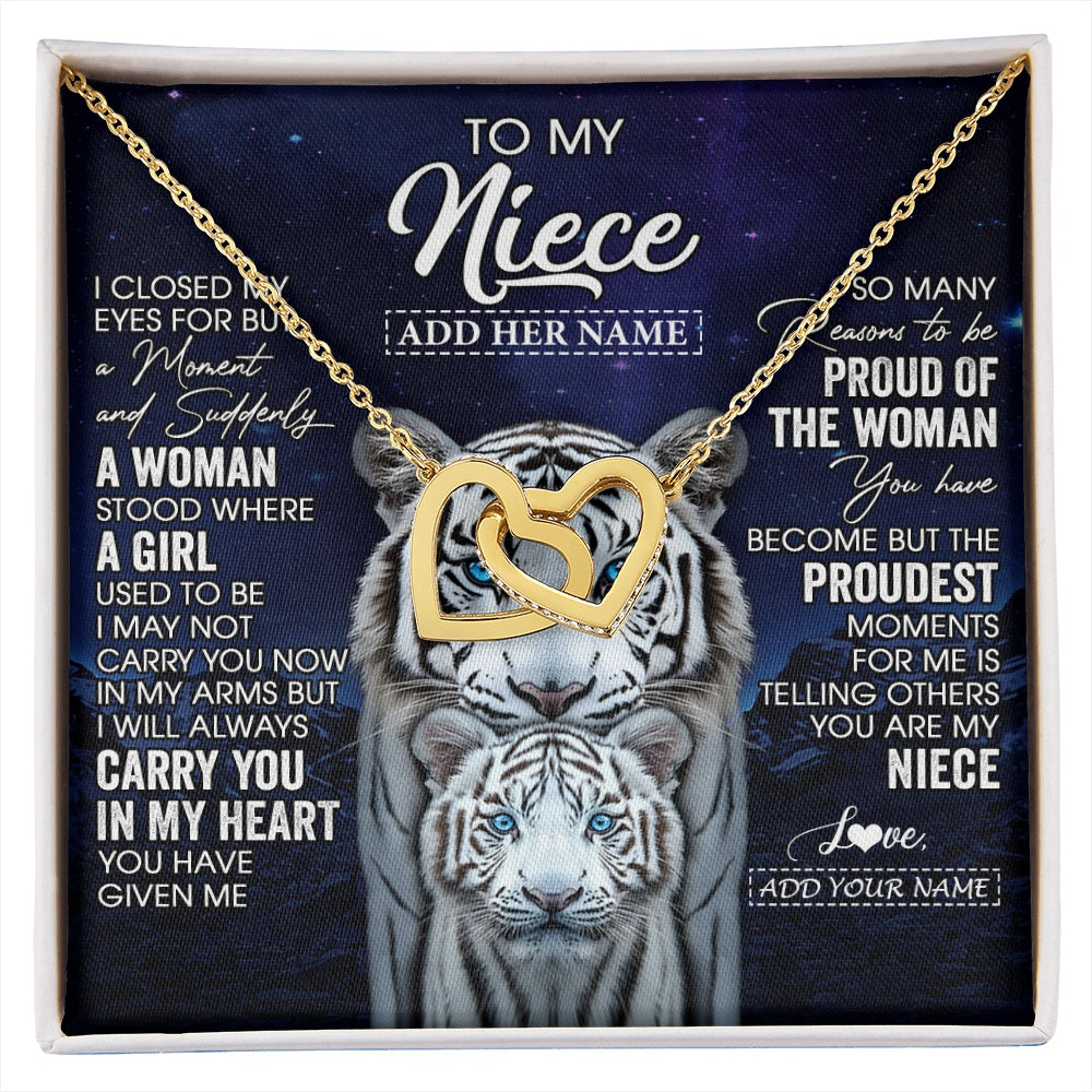 Interlocking Hearts Necklace 18K Yellow Gold Finish | 1 | Personalized To My Niece Necklace From Aunt Uncle I Close My Eyes White Tiger Niece Birthday Gift Graduation Christmas Custom Gift Box Message Card | https://siriusteestore.