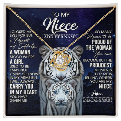 Love Knot Necklace 18K Yellow Gold Finish | 1 | Personalized To My Niece Necklace From Aunt Uncle I Close My Eyes White Tiger Niece Birthday Gift Graduation Christmas Custom Gift Box Message Card | https://siriusteestore.