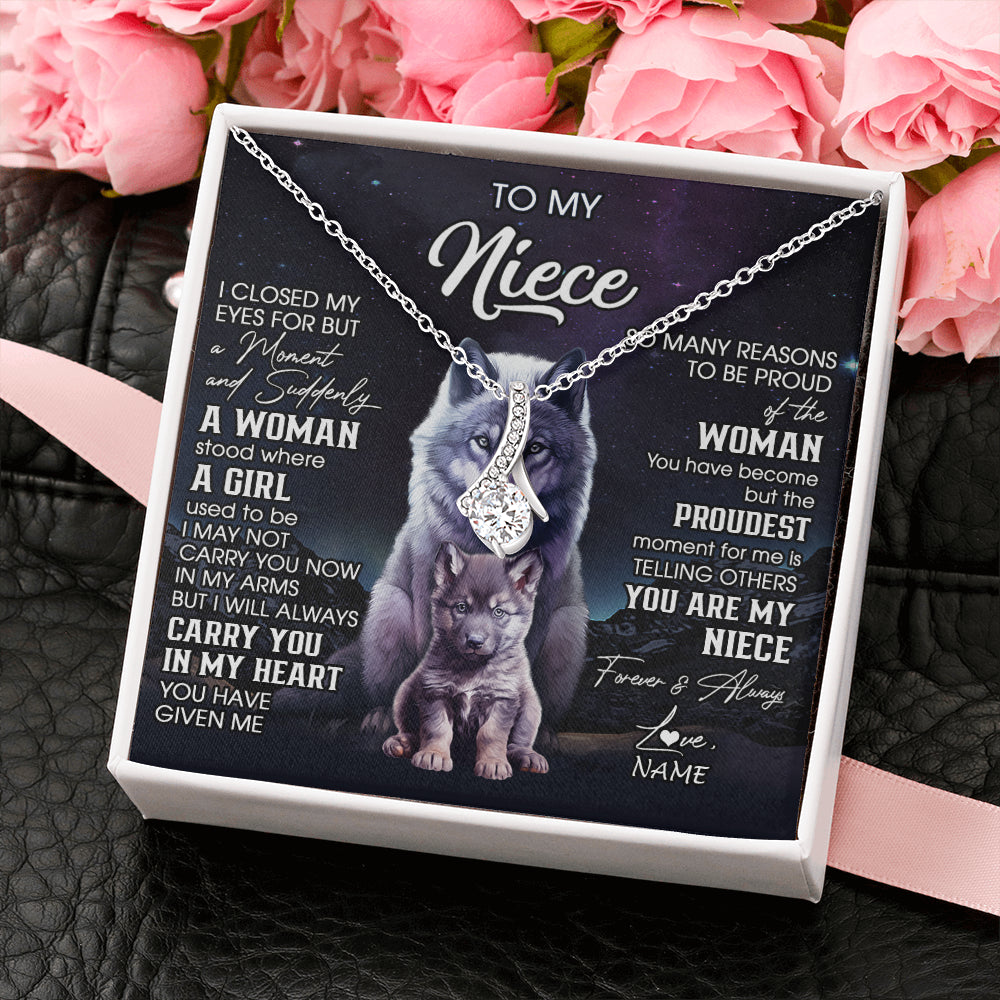 Alluring Beauty Necklace 14K White Gold Finish | 2 | Personalized To My Niece Necklace From Aunt Uncle I Close My Eyes Wolf Niece Birthday Gifts Jewelry Graduation Christmas Customized Gift Box Message Card | siriusteestore