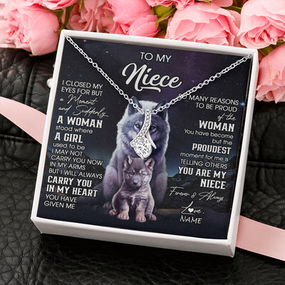 Alluring Beauty Necklace 14K White Gold Finish | 2 | Personalized To My Niece Necklace From Aunt Uncle I Close My Eyes Wolf Niece Birthday Gifts Jewelry Graduation Christmas Customized Gift Box Message Card | siriusteestore
