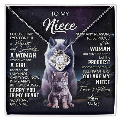 Love Knot Necklace 14K White Gold Finish | 1 | Personalized To My Niece Necklace From Aunt Uncle I Close My Eyes Wolf Niece Birthday Gifts Jewelry Graduation Christmas Customized Gift Box Message Card | siriusteestore
