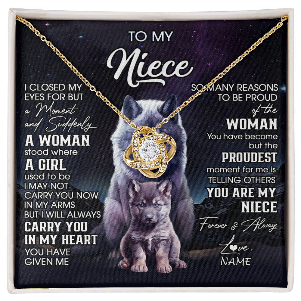 Love Knot Necklace 18K Yellow Gold Finish | 1 | Personalized To My Niece Necklace From Aunt Uncle I Close My Eyes Wolf Niece Birthday Gifts Jewelry Graduation Christmas Customized Gift Box Message Card | siriusteestore