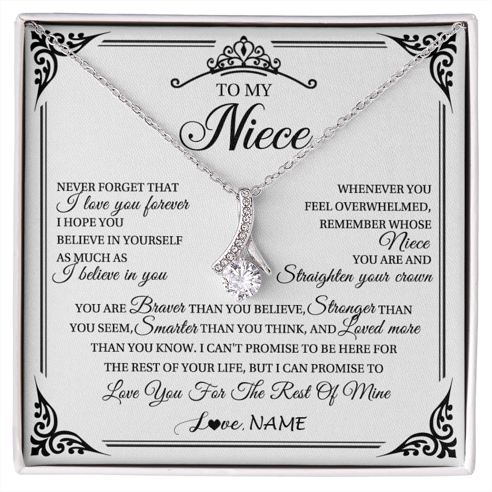 Alluring Beauty Necklace 14K White Gold Finish | 1 | Personalized To My Niece Necklace From Aunt Uncle I Love You Forever Niece Birthday Valentines Day Graduation Christmas Customized Gift Box Message Card | siriusteestore