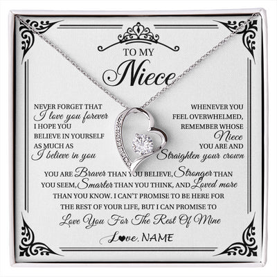 Forever Love Necklace 14K White Gold Finish | 1 | Personalized To My Niece Necklace From Aunt Uncle I Love You Forever Niece Birthday Valentines Day Graduation Christmas Customized Gift Box Message Card | siriusteestore