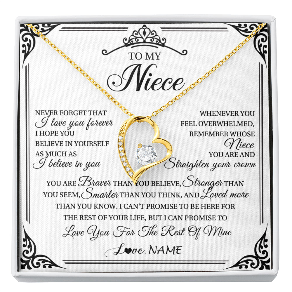 Forever Love Necklace 18K Yellow Gold Finish | 1 | Personalized To My Niece Necklace From Aunt Uncle I Love You Forever Niece Birthday Valentines Day Graduation Christmas Customized Gift Box Message Card | siriusteestore