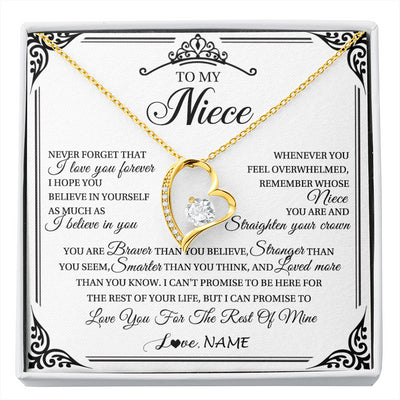 Forever Love Necklace 18K Yellow Gold Finish | 1 | Personalized To My Niece Necklace From Aunt Uncle I Love You Forever Niece Birthday Valentines Day Graduation Christmas Customized Gift Box Message Card | siriusteestore