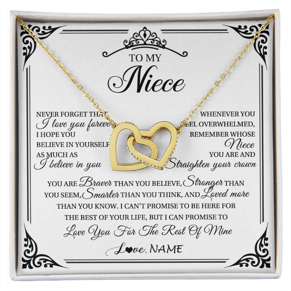 Interlocking Hearts Necklace 18K Yellow Gold Finish | 1 | Personalized To My Niece Necklace From Aunt Uncle I Love You Forever Niece Birthday Valentines Day Graduation Christmas Customized Gift Box Message Card | siriusteestore