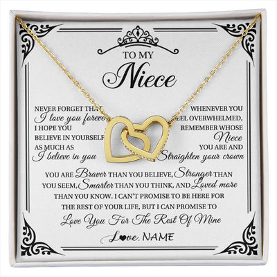 Interlocking Hearts Necklace 18K Yellow Gold Finish | 1 | Personalized To My Niece Necklace From Aunt Uncle I Love You Forever Niece Birthday Valentines Day Graduation Christmas Customized Gift Box Message Card | siriusteestore