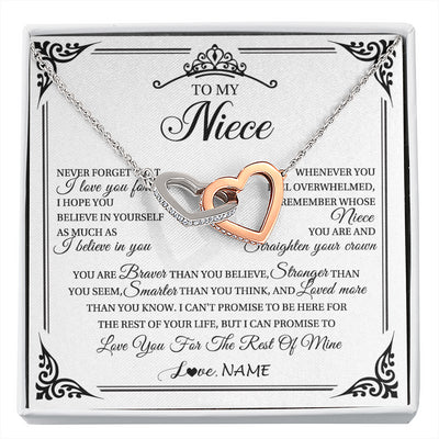 Interlocking Hearts Necklace Stainless Steel & Rose Gold Finish | 1 | Personalized To My Niece Necklace From Aunt Uncle I Love You Forever Niece Birthday Valentines Day Graduation Christmas Customized Gift Box Message Card | siriusteestore