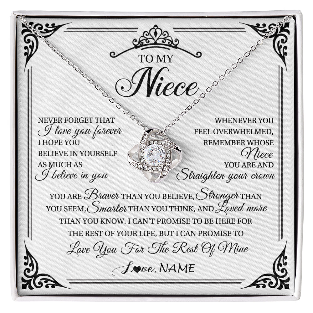Love Knot Necklace 14K White Gold Finish | 1 | Personalized To My Niece Necklace From Aunt Uncle I Love You Forever Niece Birthday Valentines Day Graduation Christmas Customized Gift Box Message Card | siriusteestore