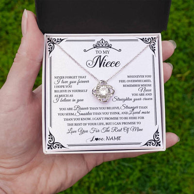 Love Knot Necklace 14K White Gold Finish | 2 | Personalized To My Niece Necklace From Aunt Uncle I Love You Forever Niece Birthday Valentines Day Graduation Christmas Customized Gift Box Message Card | siriusteestore