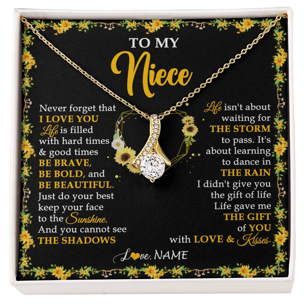 Alluring Beauty Necklace 18K Yellow Gold Finish | 1 | Personalized To My Niece Necklace From Aunt Uncle I Love You Sunflower Niece Jewelry Birthday Jewelry Graduation Christmas Customized Gift Box Message Card | siriusteestore