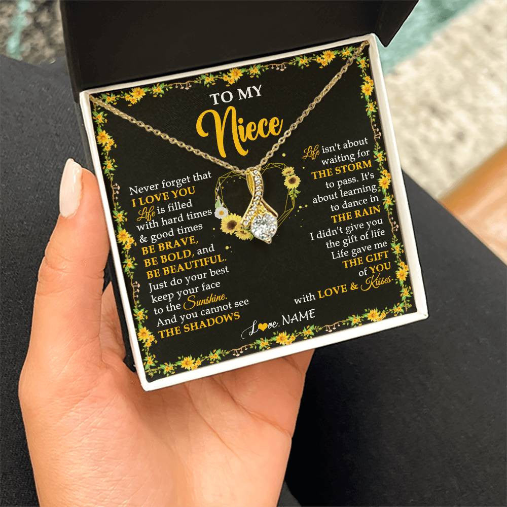Alluring Beauty Necklace 18K Yellow Gold Finish | 2 | Personalized To My Niece Necklace From Aunt Uncle I Love You Sunflower Niece Jewelry Birthday Jewelry Graduation Christmas Customized Gift Box Message Card | siriusteestore