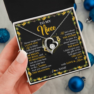 Forever Love Necklace 14K White Gold Finish | 2 | Personalized To My Niece Necklace From Aunt Uncle I Love You Sunflower Niece Jewelry Birthday Jewelry Graduation Christmas Customized Gift Box Message Card | siriusteestore
