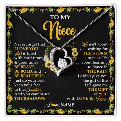 Forever Love Necklace 14K White Gold Finish | 1 | Personalized To My Niece Necklace From Aunt Uncle I Love You Sunflower Niece Jewelry Birthday Jewelry Graduation Christmas Customized Gift Box Message Card | siriusteestore