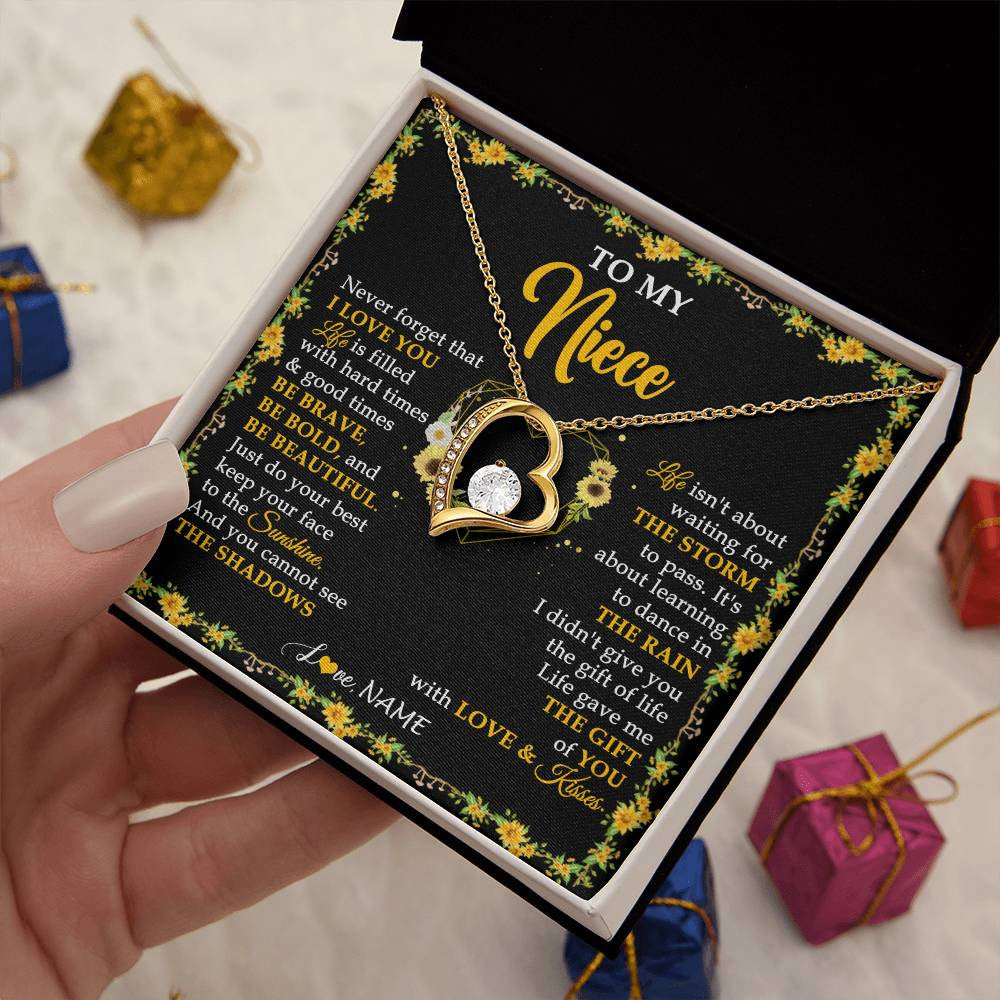 Forever Love Necklace 18K Yellow Gold Finish | 2 | Personalized To My Niece Necklace From Aunt Uncle I Love You Sunflower Niece Jewelry Birthday Jewelry Graduation Christmas Customized Gift Box Message Card | siriusteestore