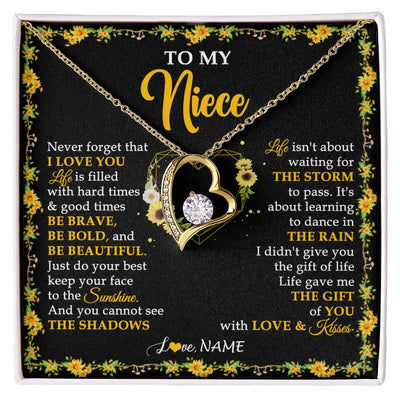 Forever Love Necklace 18K Yellow Gold Finish | 1 | Personalized To My Niece Necklace From Aunt Uncle I Love You Sunflower Niece Jewelry Birthday Jewelry Graduation Christmas Customized Gift Box Message Card | siriusteestore