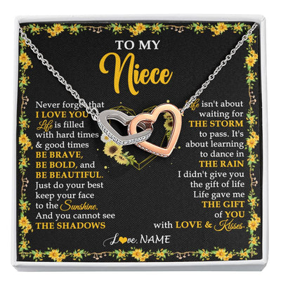 Interlocking Hearts Necklace Stainless Steel & Rose Gold Finish | 1 | Personalized To My Niece Necklace From Aunt Uncle I Love You Sunflower Niece Jewelry Birthday Jewelry Graduation Christmas Customized Gift Box Message Card | siriusteestore