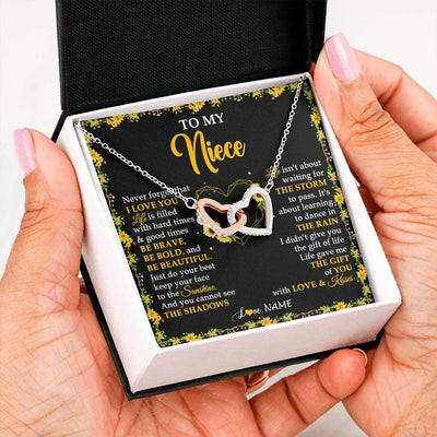 Interlocking Hearts Necklace Stainless Steel & Rose Gold Finish | 2 | Personalized To My Niece Necklace From Aunt Uncle I Love You Sunflower Niece Jewelry Birthday Jewelry Graduation Christmas Customized Gift Box Message Card | siriusteestore