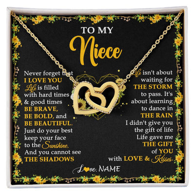 Interlocking Hearts Necklace 18K Yellow Gold Finish | 1 | Personalized To My Niece Necklace From Aunt Uncle I Love You Sunflower Niece Jewelry Birthday Jewelry Graduation Christmas Customized Gift Box Message Card | siriusteestore