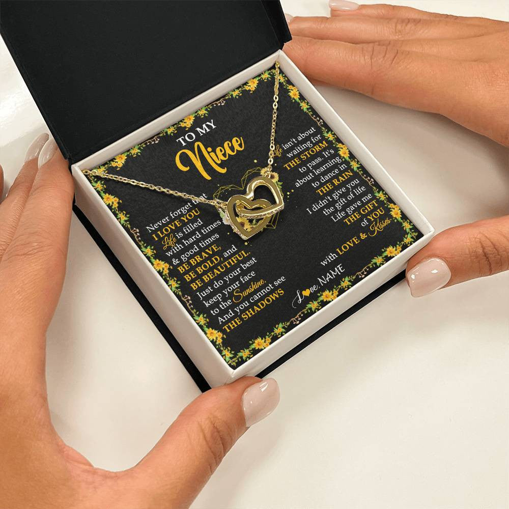 Interlocking Hearts Necklace 18K Yellow Gold Finish | 2 | Personalized To My Niece Necklace From Aunt Uncle I Love You Sunflower Niece Jewelry Birthday Jewelry Graduation Christmas Customized Gift Box Message Card | siriusteestore