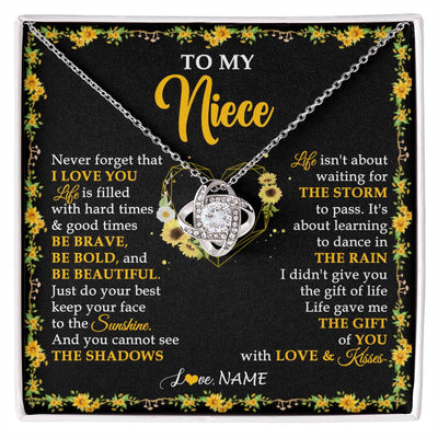 Love Knot Necklace 14K White Gold Finish | 1 | Personalized To My Niece Necklace From Aunt Uncle I Love You Sunflower Niece Jewelry Birthday Jewelry Graduation Christmas Customized Gift Box Message Card | siriusteestore