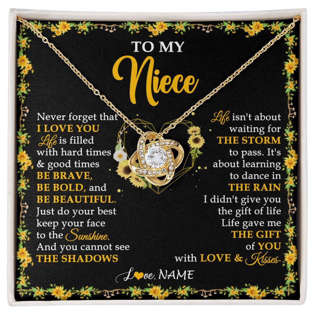 Love Knot Necklace 18K Yellow Gold Finish | 1 | Personalized To My Niece Necklace From Aunt Uncle I Love You Sunflower Niece Jewelry Birthday Jewelry Graduation Christmas Customized Gift Box Message Card | siriusteestore