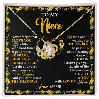 Love Knot Necklace 18K Yellow Gold Finish | 1 | Personalized To My Niece Necklace From Aunt Uncle I Love You Sunflower Niece Jewelry Birthday Jewelry Graduation Christmas Customized Gift Box Message Card | siriusteestore