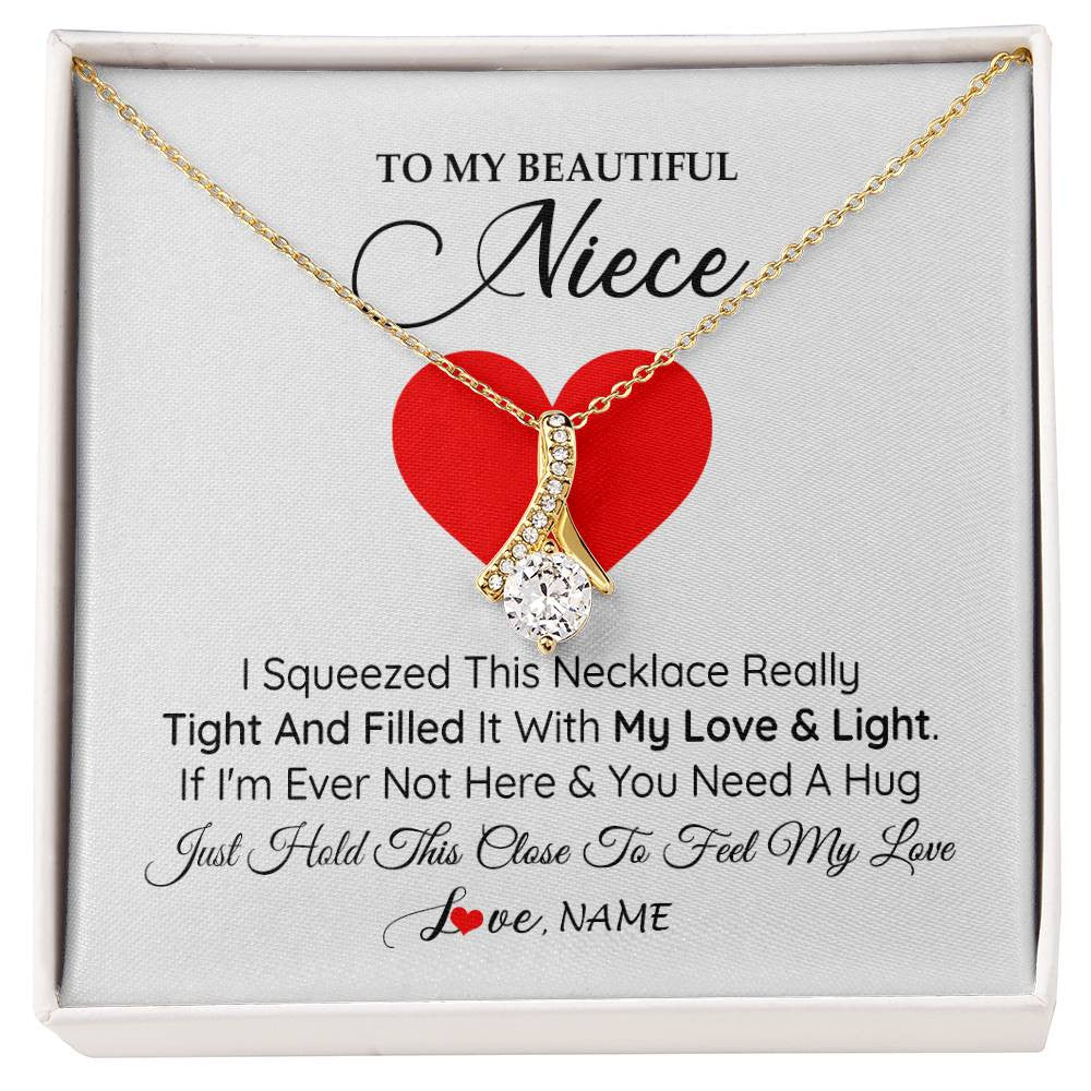 Alluring Beauty Necklace 18K Yellow Gold Finish | 1 | Personalized To My Niece Necklace From Aunt Uncle I Squeezed This Necklace Niece Jewelry Pendant Birthday Graduation Christmas Customized Message Card | siriusteestore