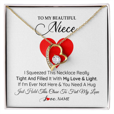 Forever Love Necklace 18K Yellow Gold Finish | 1 | Personalized To My Niece Necklace From Aunt Uncle I Squeezed This Necklace Niece Jewelry Pendant Birthday Graduation Christmas Customized Message Card | siriusteestore