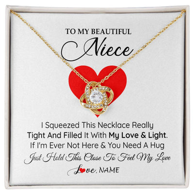 Love Knot Necklace 18K Yellow Gold Finish | 1 | Personalized To My Niece Necklace From Aunt Uncle I Squeezed This Necklace Niece Jewelry Pendant Birthday Graduation Christmas Customized Message Card | siriusteestore