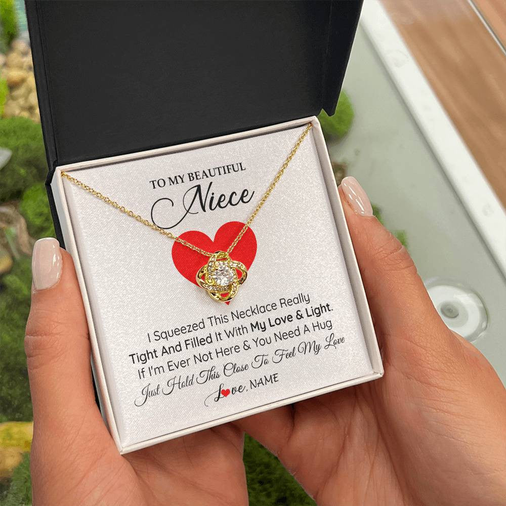 Love Knot Necklace 18K Yellow Gold Finish | 2 | Personalized To My Niece Necklace From Aunt Uncle I Squeezed This Necklace Niece Jewelry Pendant Birthday Graduation Christmas Customized Message Card | siriusteestore