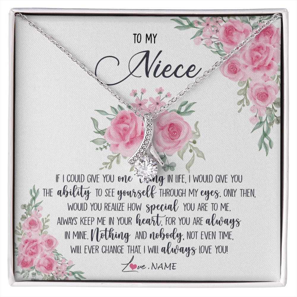Alluring Beauty Necklace 14K White Gold Finish | 1 | Personalized To My Niece Necklace From Aunt Uncle I Will Always Love You Niece Birthday Christmas Pendant Jewelry Customized Gift Box Message Card | https://siriusteestore.