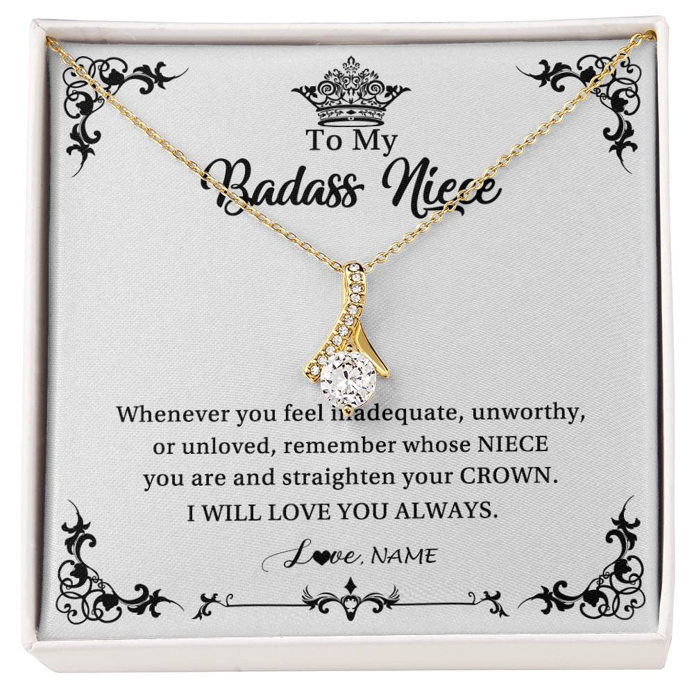 Alluring Beauty Necklace 18K Yellow Gold Finish | Personalized To My Niece Necklace From Aunt Uncle I Will Love You Always Niece Pendant Jewelry Birthday Graduation Christmas Customized Message Card | siriusteestore