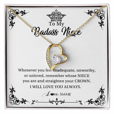 Forever Love Necklace 18K Yellow Gold Finish | Personalized To My Niece Necklace From Aunt Uncle I Will Love You Always Niece Pendant Jewelry Birthday Graduation Christmas Customized Message Card | siriusteestore