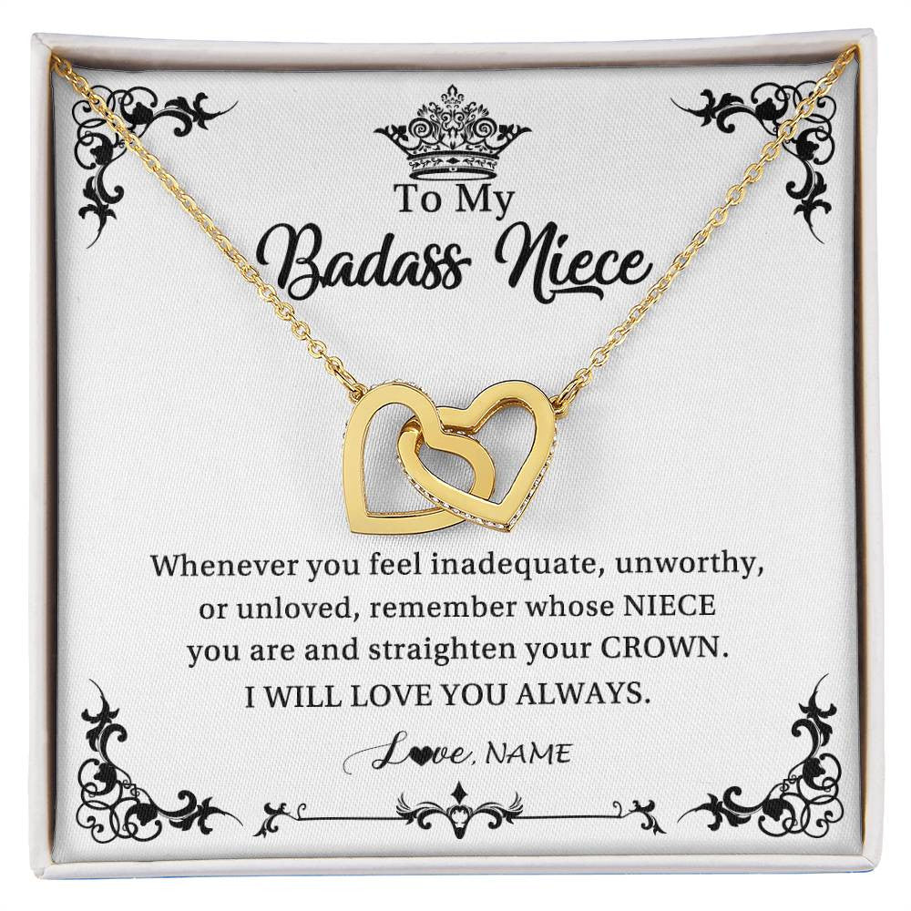Interlocking Hearts Necklace 18K Yellow Gold Finish | Personalized To My Niece Necklace From Aunt Uncle I Will Love You Always Niece Pendant Jewelry Birthday Graduation Christmas Customized Message Card | siriusteestore
