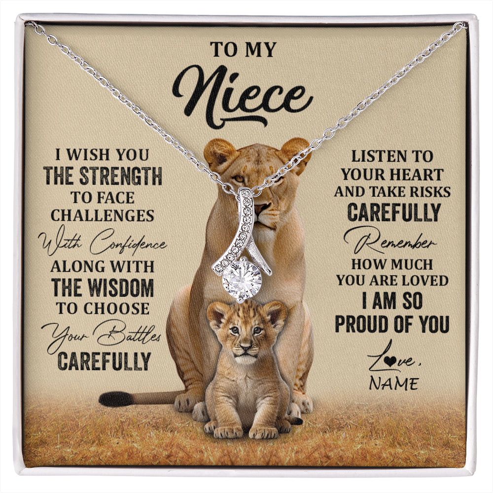 Alluring Beauty Necklace 14K White Gold Finish | 1 | Personalized To My Niece Necklace From Aunt Uncle I Wish You The Strength Lion Niece Birthday Jewelry Graduation Christmas Customized Gift Box Message Card | siriusteestore