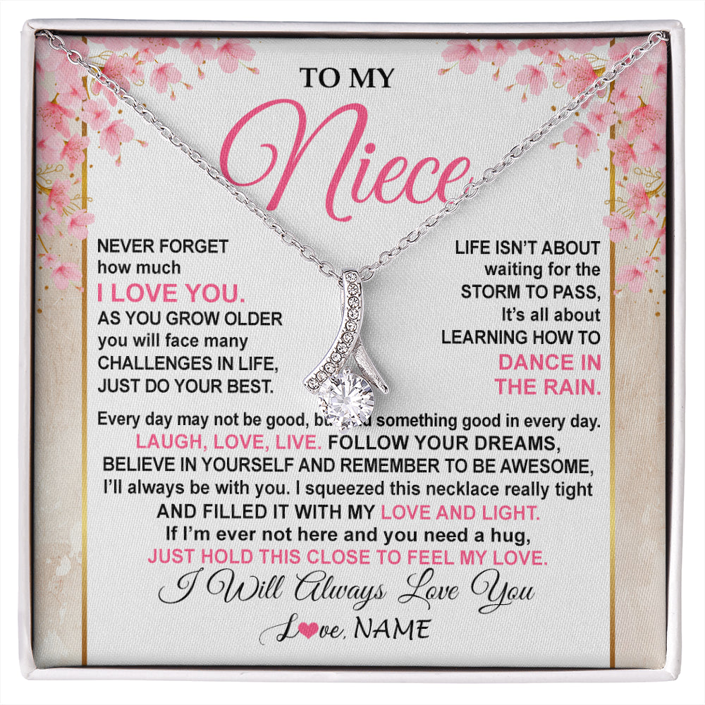 Alluring Beauty Necklace 14K White Gold Finish | 1 | Personalized To My Niece Necklace From Aunt Uncle Inspirational I Love You Niece Birthday Valentines Day Graduation Christmas Customized Gift Box Message Card | siriusteestore