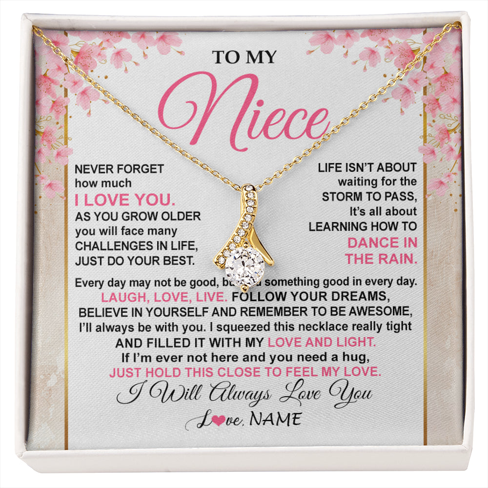 Alluring Beauty Necklace 18K Yellow Gold Finish | 1 | Personalized To My Niece Necklace From Aunt Uncle Inspirational I Love You Niece Birthday Valentines Day Graduation Christmas Customized Gift Box Message Card | siriusteestore
