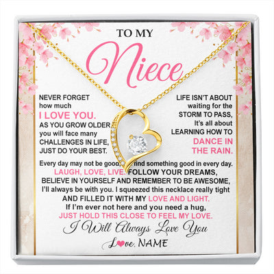 Forever Love Necklace 18K Yellow Gold Finish | 1 | Personalized To My Niece Necklace From Aunt Uncle Inspirational I Love You Niece Birthday Valentines Day Graduation Christmas Customized Gift Box Message Card | siriusteestore
